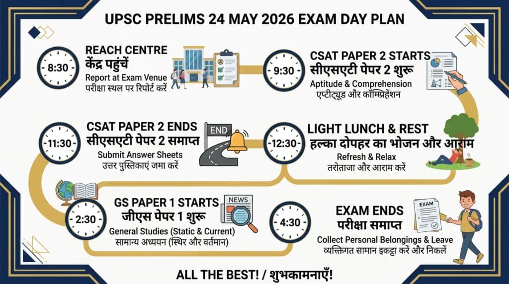UPSC Prelims 24 May 2026 Exam Day Timeline CSAT GS Paper Schedule
