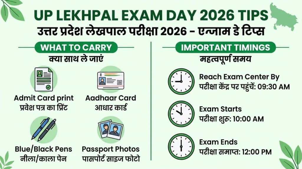 UP Lekhpal 2026 Exam Day Tips Documents Timing Instructions