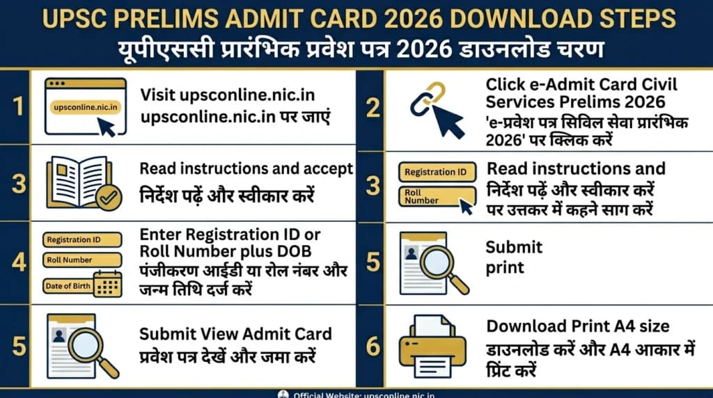 UPSC Prelims Admit Card 2026 Download Steps upsconline.nic.in