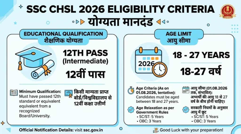 SSC CHSL 2026 Eligibility Age Limit Qualification Details